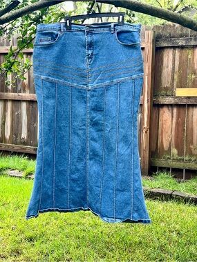 Rare True Vintage 90’s y2k Denim Fishtail Mermaid Jean Skirt Plus Size 2X 22-24W